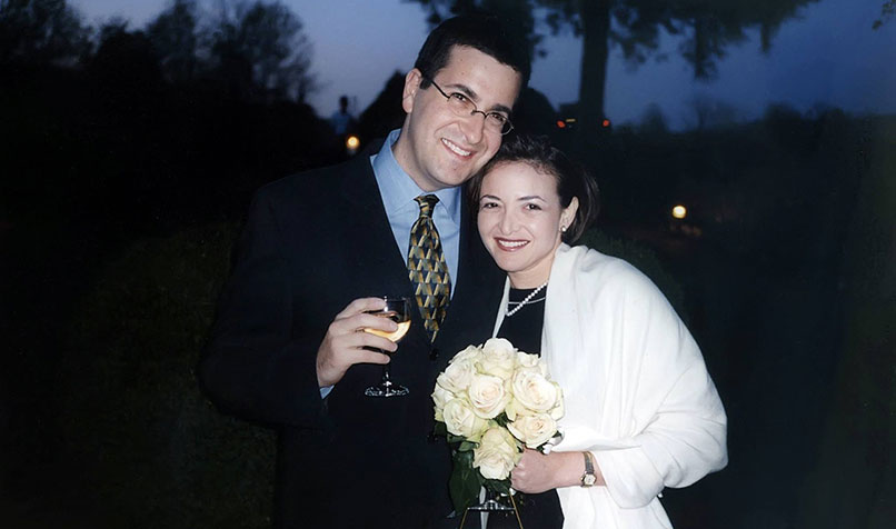 Sandberg and Dave Goldberg at a friend's wedding in 2003, in a photo from Sandberg's Facebook page. Goldberg died unexpectedly on 1 May 2015 while in Mexico with his wife for a friend's 50th birthday.