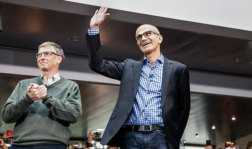 Satya Nadella with former Microsoft CEO Bill Gates.