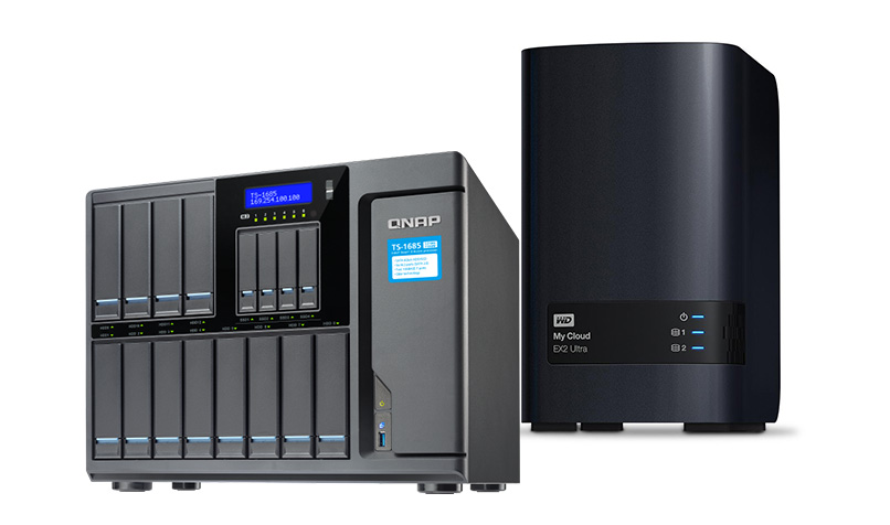 The WD My Cloud EX2 Ultra is an easy-to-use NAS appliance with two drive Bays. QNAP's 16-bay TS-1685-D1521-16G offers huge capacity, with a price to match.