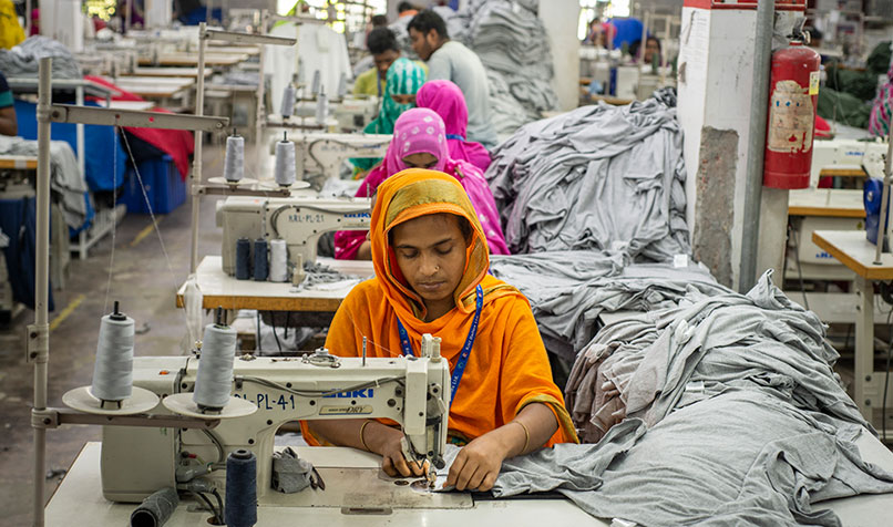 In this garment factory in Narayanganj, Bangladesh, women and men work equal shifts for equal pay.