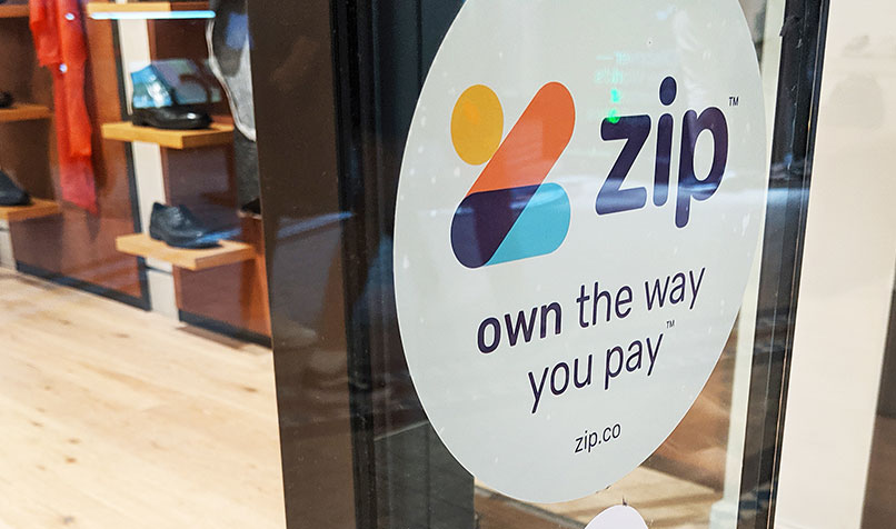 Zip Pay signage on a storefront in Sydney, Australia. The number of retailers offering Zip Pay payments increased by 66 per cent to 20,900 between June and December 2019.