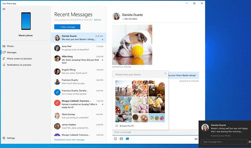 Windows 10’s new Your Phone app integrates with your Android phone.