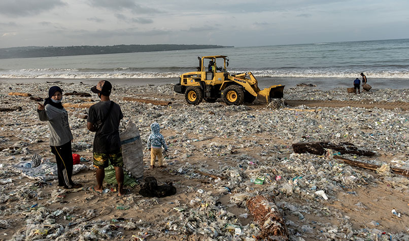 Kedonganan Beach, Bali, in February 2021. From December to March (the north-west monsoon season), waste is carried to shore by strong waves. Almost 75 per cent of the 80 tonnes of garbage collected each day is plastic.