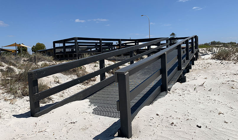A beach access ramp produced by Advanced Plastic Recycling (APR).