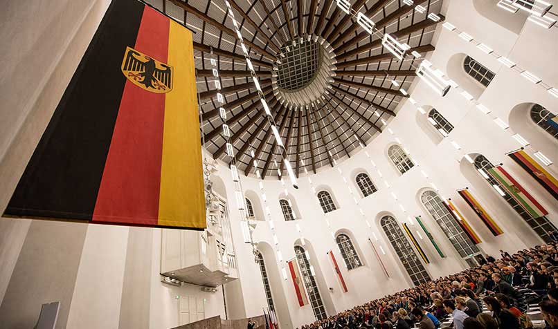 A naturalisation ceremony in progress in Frankfurt, Germany, in January 2018.