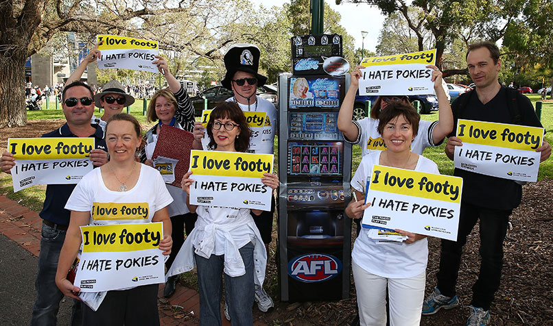 A protest against poker machines operated by the Australian Football League.