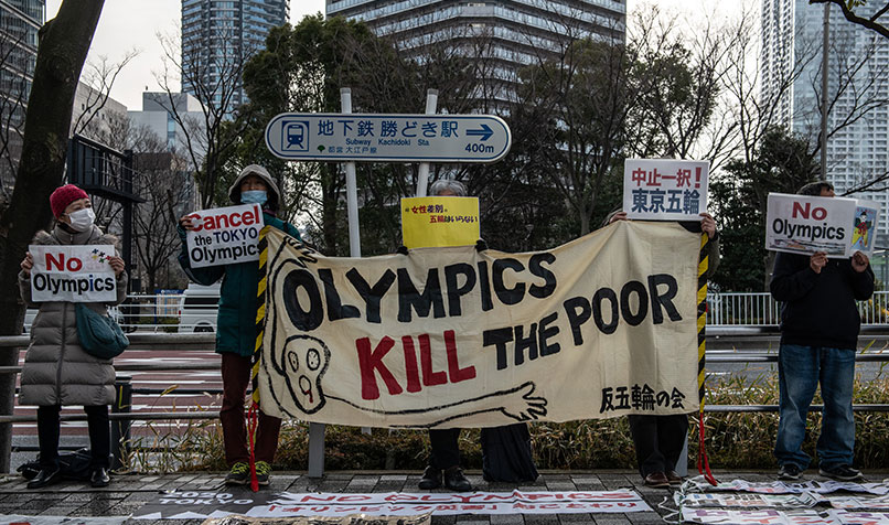 Protesters calling for the cancellation of the Tokyo 2020 Olympics.