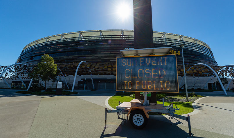 Matches held at the Optus Stadium in Perth, Western Australia, were closed to spectators in May 2021 as part of COVID-19 safety measures.