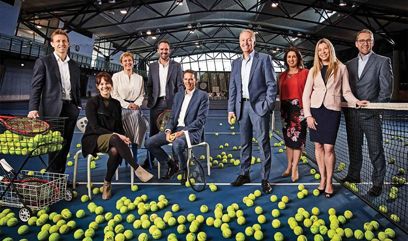 Melissa Azzopardi CPA (third from the right) with members of the Tennis Australia executive leadership team in 2019.