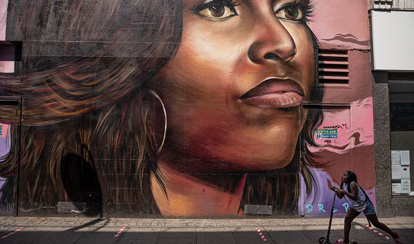 A mural of former First Lady of the US Michelle Obama, who has built a strong personal brand based on authenticity.